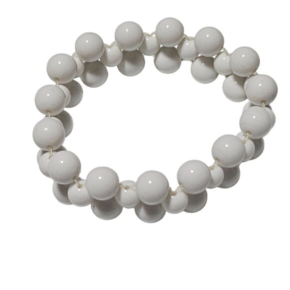 Elegant White Knotted Beads Stacked Stretch Bracelet Retro 50s 60s Fashion Women - Picture 2 of 4
